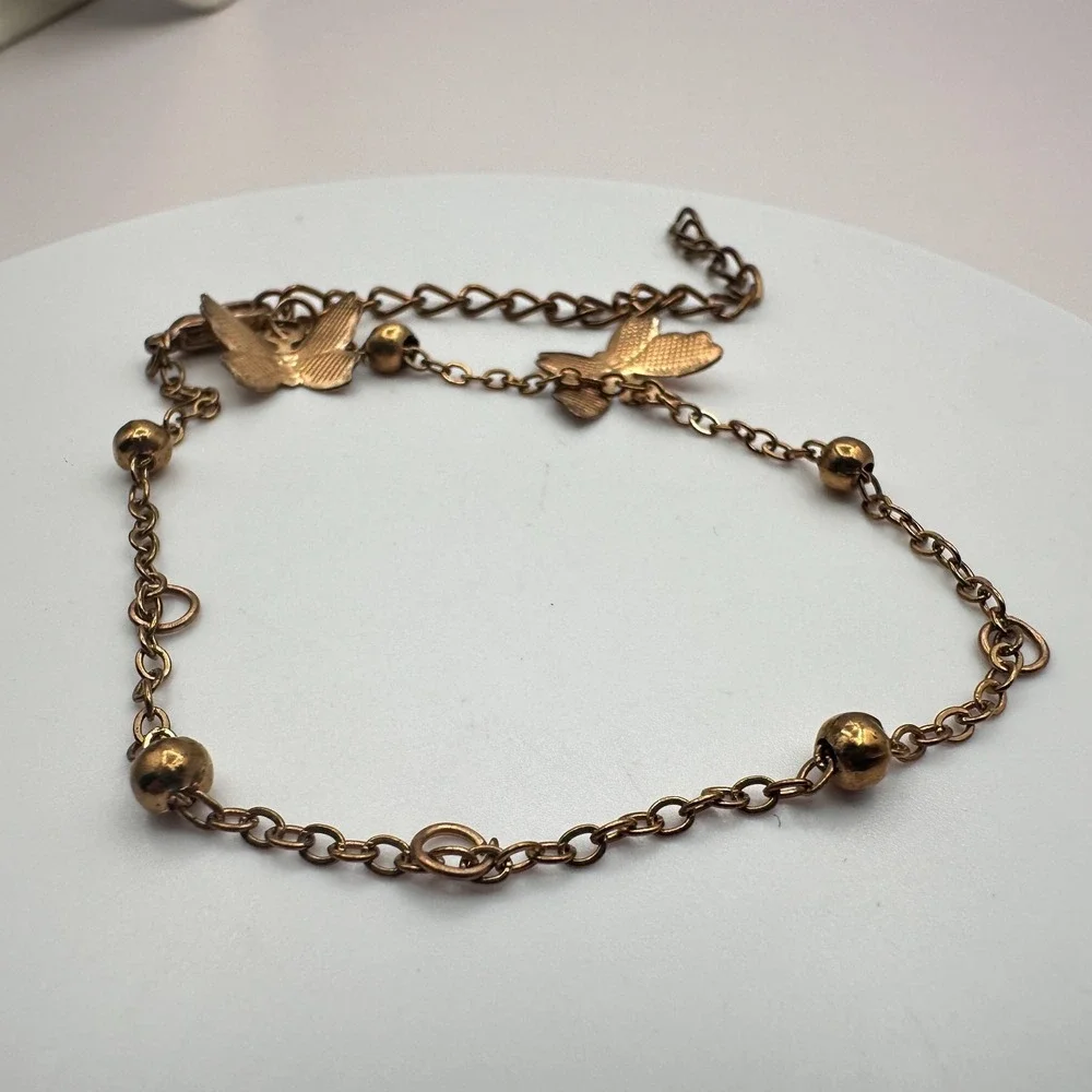 Vintage Y2K Butterfly Charm Bracelet Gold Tone Beaded Women's Fashion Jewelry